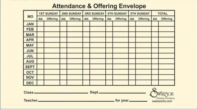 Swanson Christian Supply 08743X Offering envelope Attendance And Offer