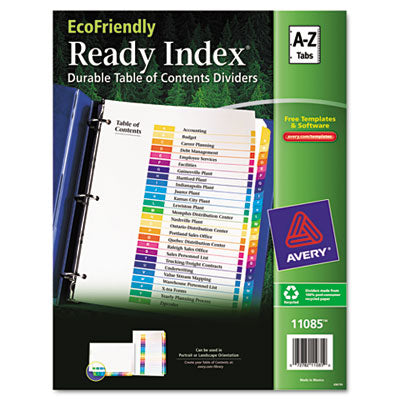 Avery 11085 100% Recycled Ready Index Dividers- Multicolor A-Z- 11 x 8