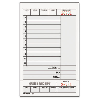 Adams Business Forms 947SWC Guest Check Unit Set- Carbonless Duplicate