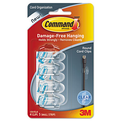 Command 17017CLR Cord Clip  Round  .2 in.   with Adhesive  Clear  4-Pa