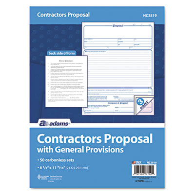 Adams Business Forms NC3819 Contractor Proposal Form  3-Part Carbonles