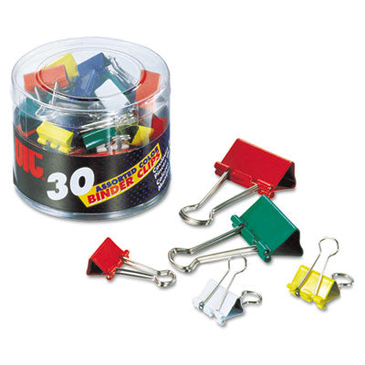 Officemate OIC31026 Binder Clips- Metal- Assorted Colors-Sizes- 30-Pac