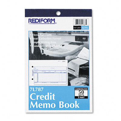 Rediform 7L787 Credit Memo  5-1/2 x 7-7/8  Carbonless Triplicate  50 S