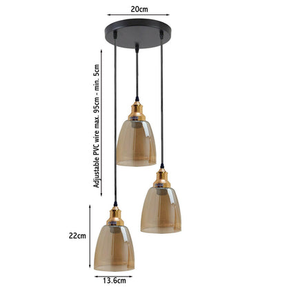 3 Outlet Industrial Retro Loft Glass Ceiling Lampshade Pendant