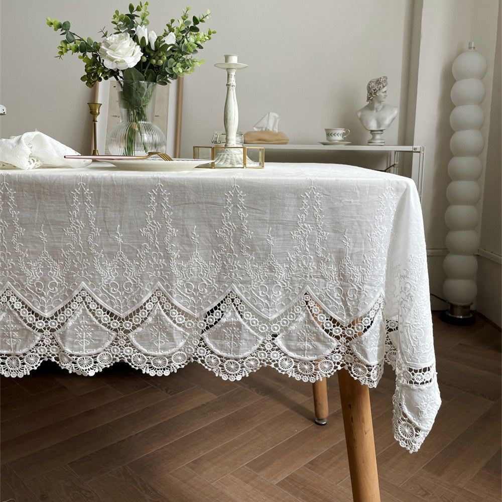 French White Phoenix Tail Flower Anemone Lace Tablecloth