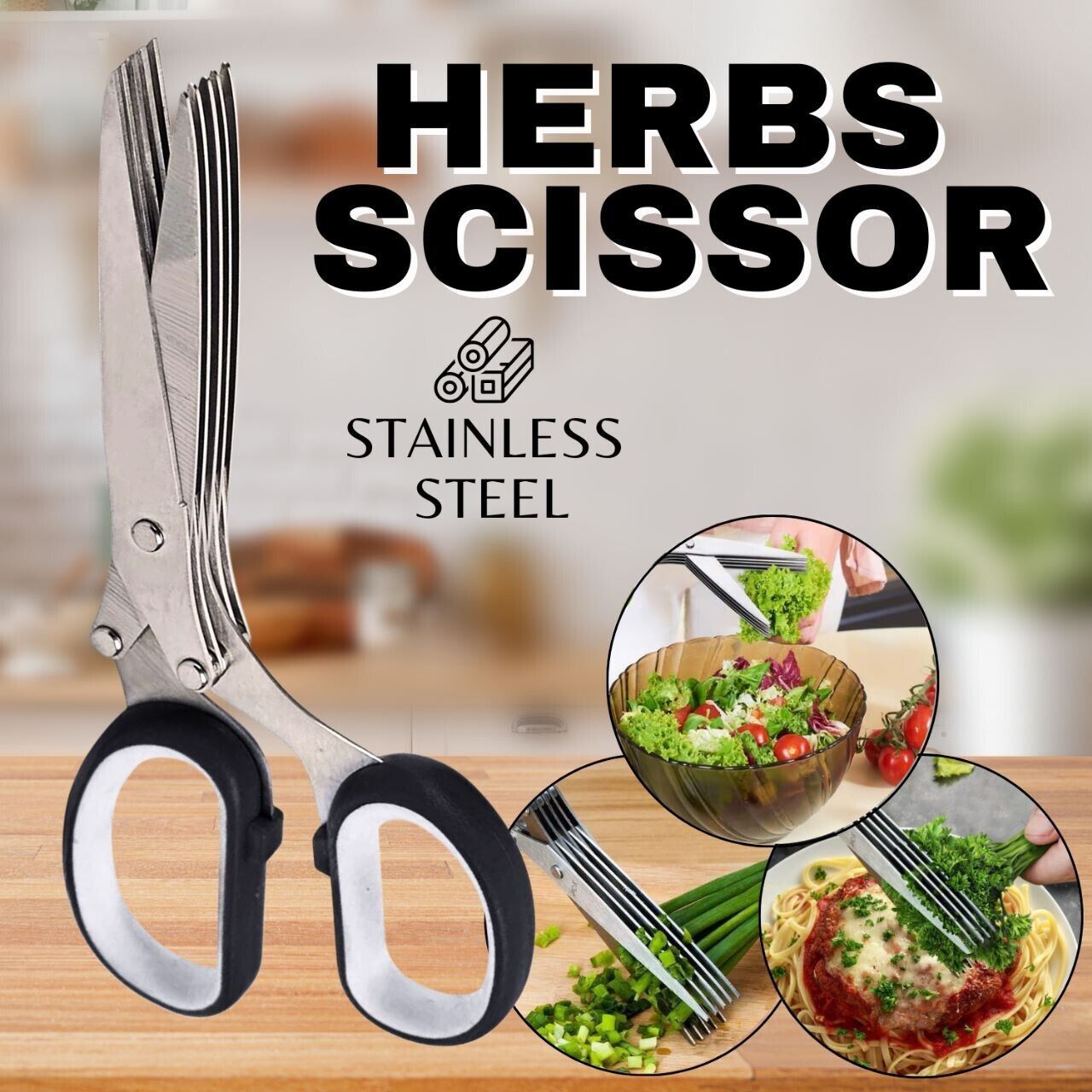 Herb Scissors With Multi Blades Stainless Steel Fast Cutting Shear Kitchen Tool