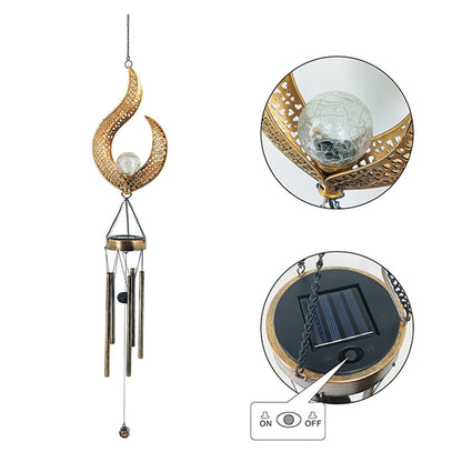 Solar Wrought Iron Wind Chime Lamp Outdoor Hollow Flame Sun Moon Lamp Garden Flame Suspension