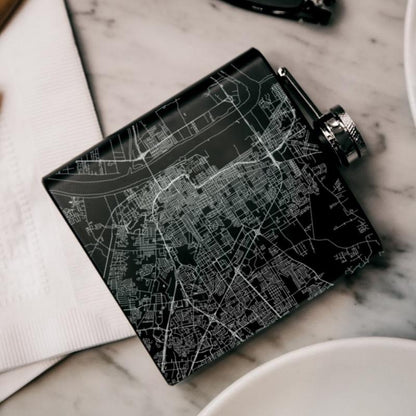 Baton Rouge - Louisiana Map Hip Flask in Matte Black