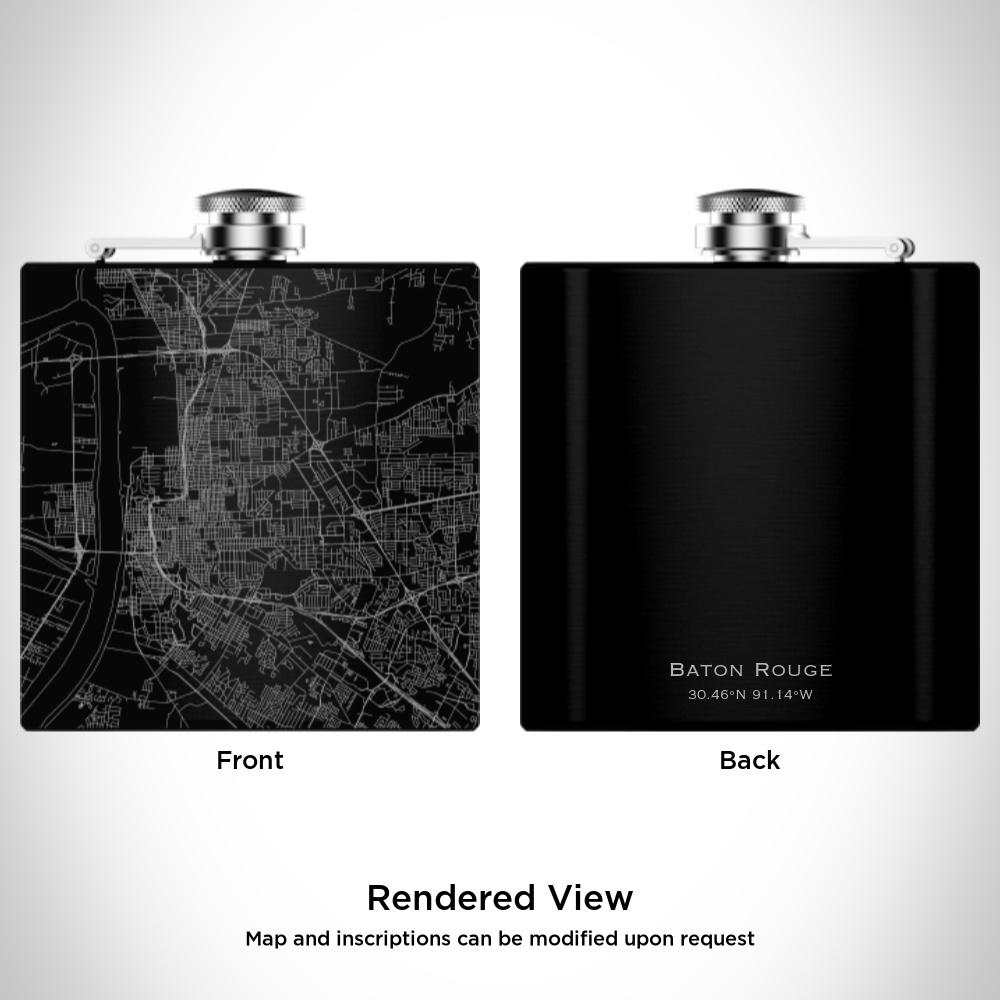 Baton Rouge - Louisiana Map Hip Flask in Matte Black