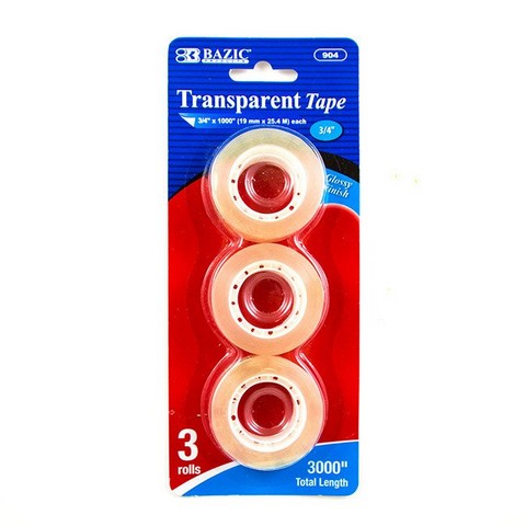 Bazic 904  3/4" X 1000" Transparent Tape Refill (3/Pack) Cas