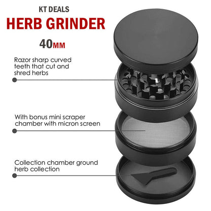 Herb Grinder 4-Piece Metal Small Hand Crusher Mill Magnetic Top Black US