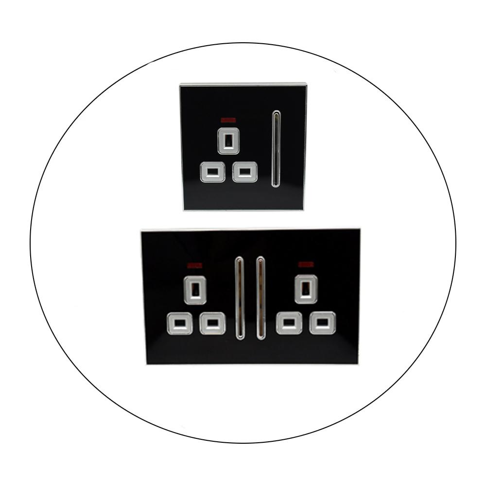 Decorative Black Glossy Main Plug Sockets Full Range Satin Gold