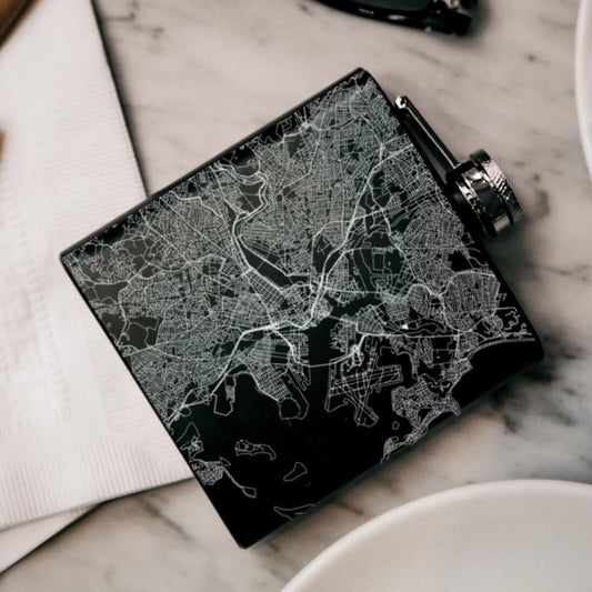 Boston - Massachusetts Map Hip Flask in Matte Black