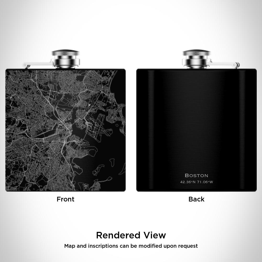 Boston - Massachusetts Map Hip Flask in Matte Black