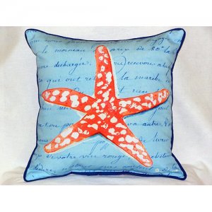 Betsy Drake ZP091B Coral Starfish Blue Throw Pillow- 22 x 22 in.