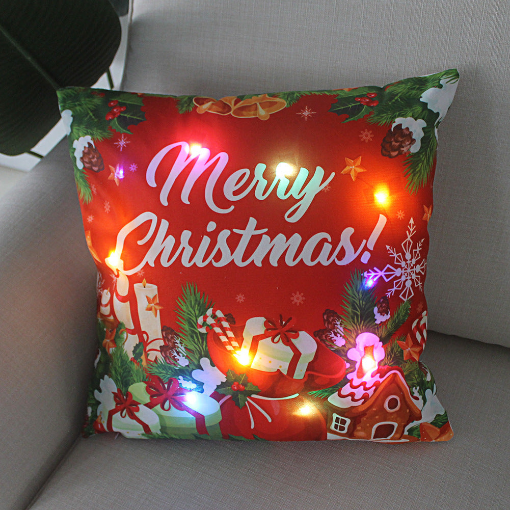 New Lantern Christmas LED Light Super Soft Short Plush Pillowcase