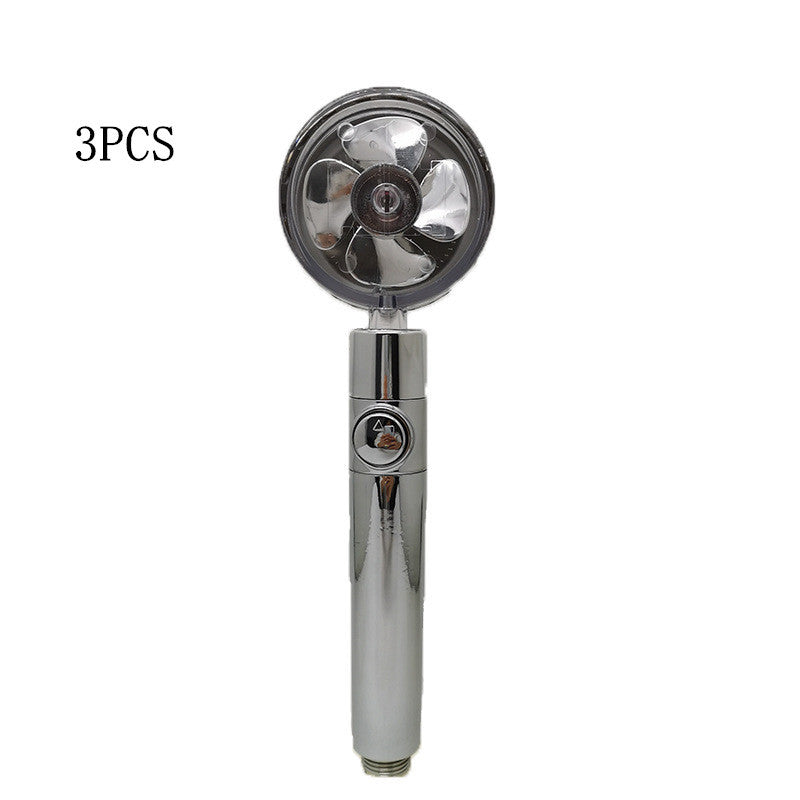 Propeller Driven Shower Head With Stop Button And Cotton Filter Turbocharged High Pressure Handheld Shower Nozzle