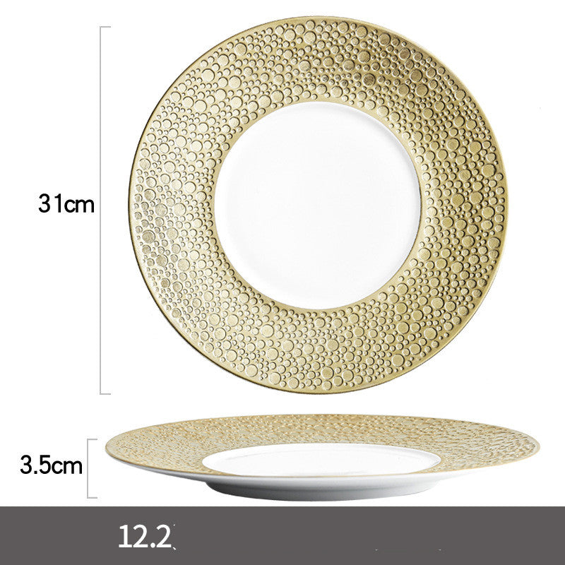 Golden Ceramic Meteorite Pattern European Style Dinner Plate Steak Plate