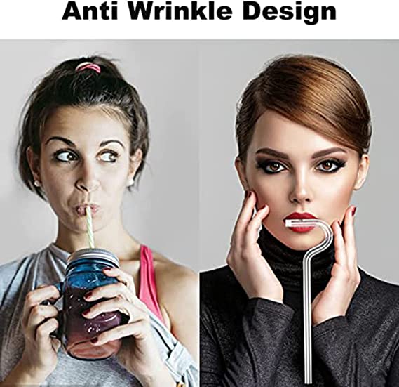 Anti Wrinkle Straw - Glass Anti-wrinkle Drinking Straws, Clear Reusable Straws With Cleaning Brush - Eco-Friendly Alternative To Plastic - Cleaning Brush Included - 2 Pack