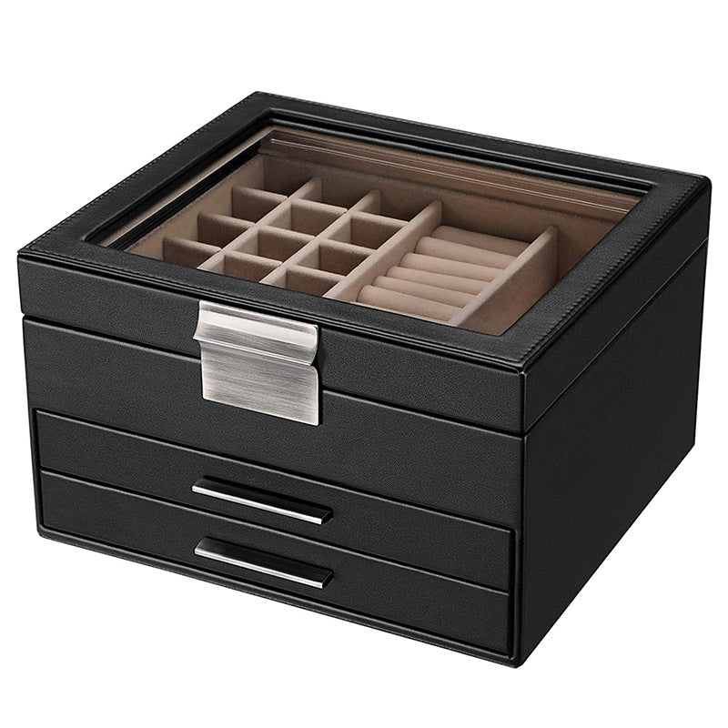 Leather Three-layer Double Drawer Ring Box Display Box Jewelry Storage Box