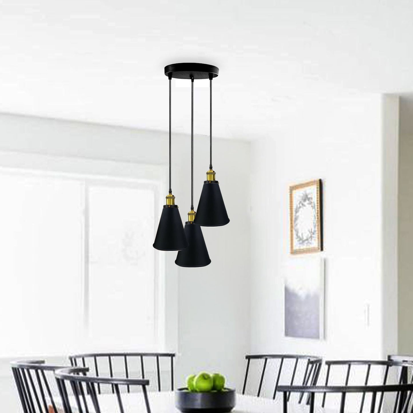 Retro Industrial 3- Head  Vintage Round Base Pendant Ceiling