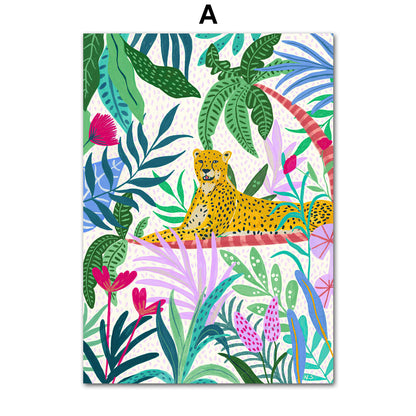 Tropical Jungle Koala Tiger Leopard Flower Tent Wall Art Canvas