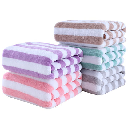 Coral Fleece Wide Striped Edge Soft Absorbent Thickening Lint-free Face Washing At Home Towels