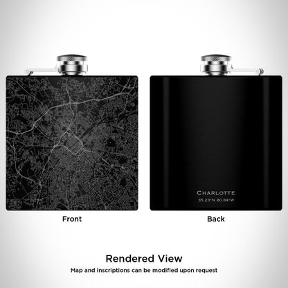 Charlotte - North Carolina Map Hip Flask in Matte Black