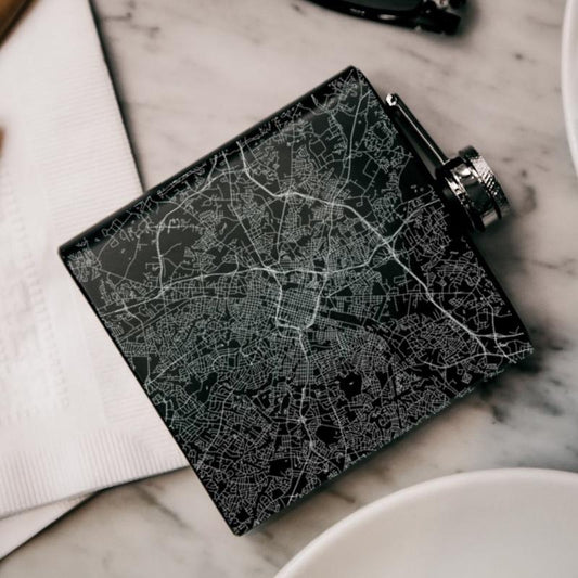 Charlotte - North Carolina Map Hip Flask in Matte Black