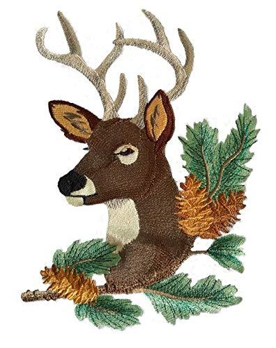 Deer in Pine Embroidered Iron on/Sew Patch [9.44" X 6.62"]