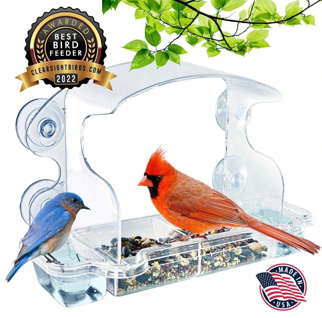 1pc Clear Window Bird Feeder With Strong Suction Cups Unobstructed View With Water, Transparent Bird Feeders Window Mount Acrylic Bird House For Viewing