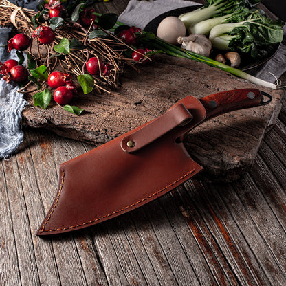 Segmented Forged Leather Sheath Sharp Non-grinding Picnic Knife