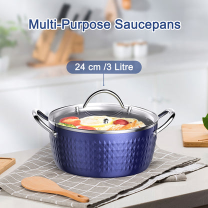 Casserole Dish, Induction Saucepan With Lid, 24cm 2.2L Stock Pots Non Stick Saucepan, Aluminum Ceramic Coating Cooking Pot Free, Suitable For All Hobs Types,  Amazon Banned