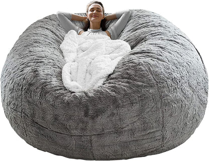 Bean Bag Chair Coverit Was Only A Cover, Not A Full Bean Bag Chair Cushion, Big Round Soft Fluffy PV Velvet Sofa Bed Cover, Living Room Furniture, Lazy Sofa Bed Cover,6ft Light Grey