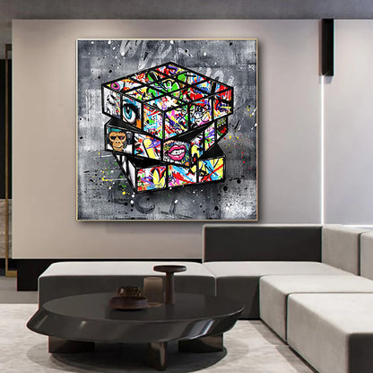 Banksy Graffiti Rubik's Cube Canvas Painting Wall