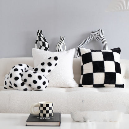 Black And White Line Embroidered Pillow Modern And Simple