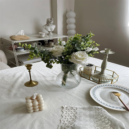 French White Phoenix Tail Flower Anemone Lace Tablecloth