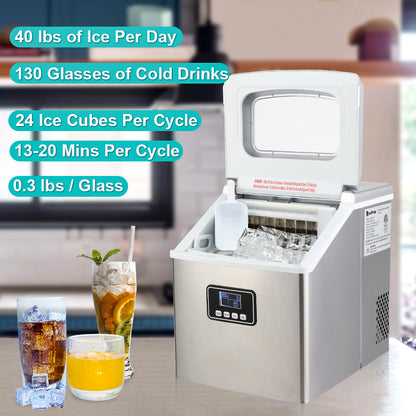 120W/40Lbs/115V/60Hz Stainless Steel Ice Maker