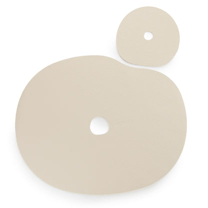 Natural leather placemat and coaster, ivory