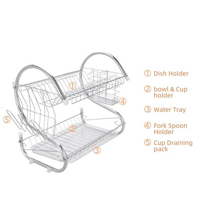 2 Layers Dish Organizer Storage Bowls Shelf for Home