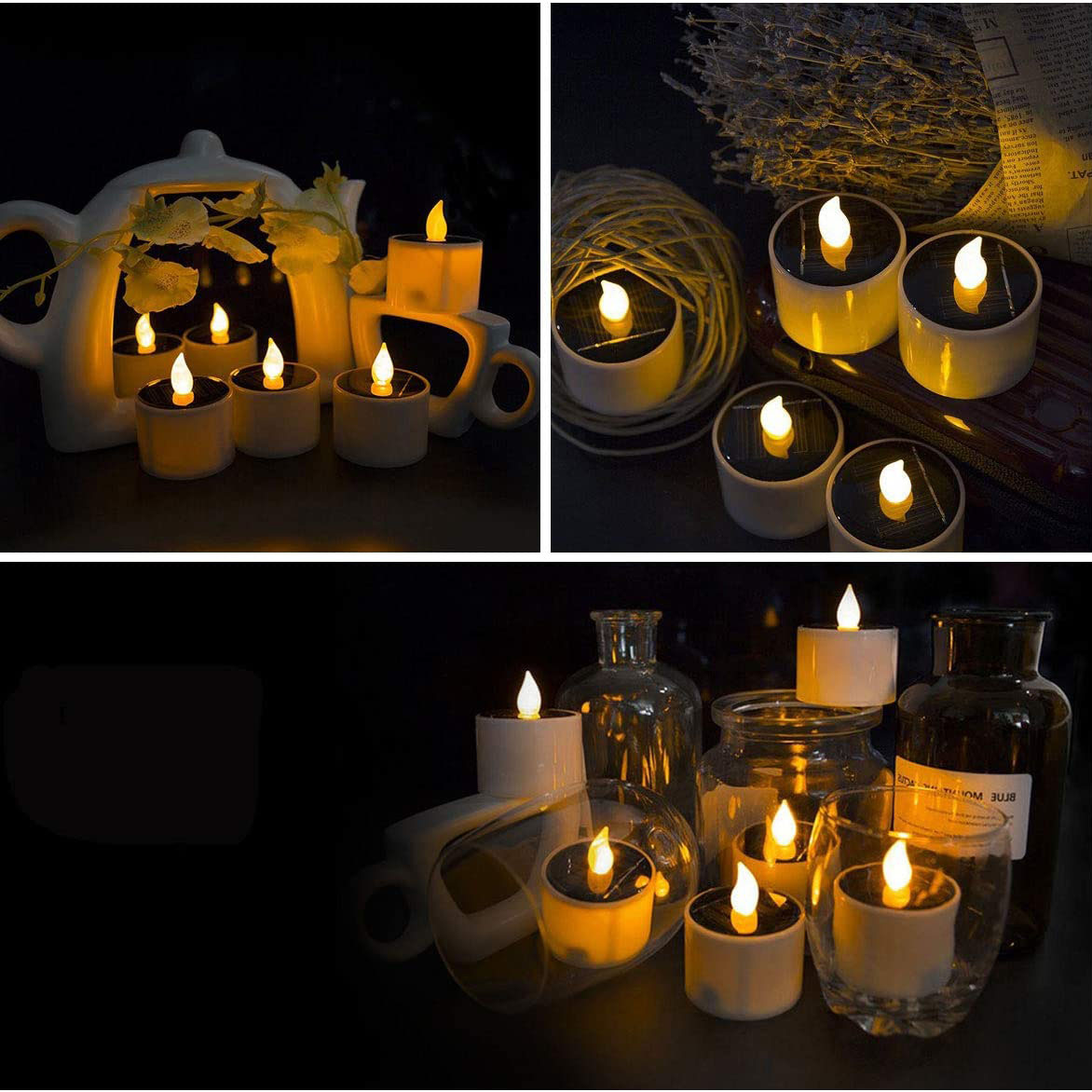 6PCS Waterproof Smokeless Solar Candles Lights Flame Light