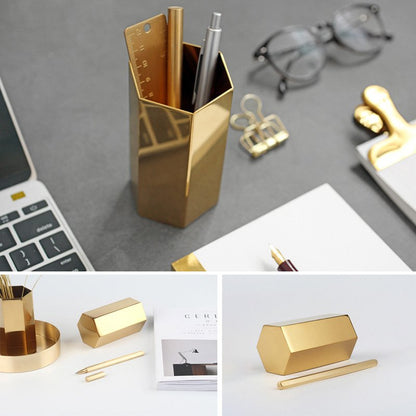 Hexagon Brass Desktop Organizer