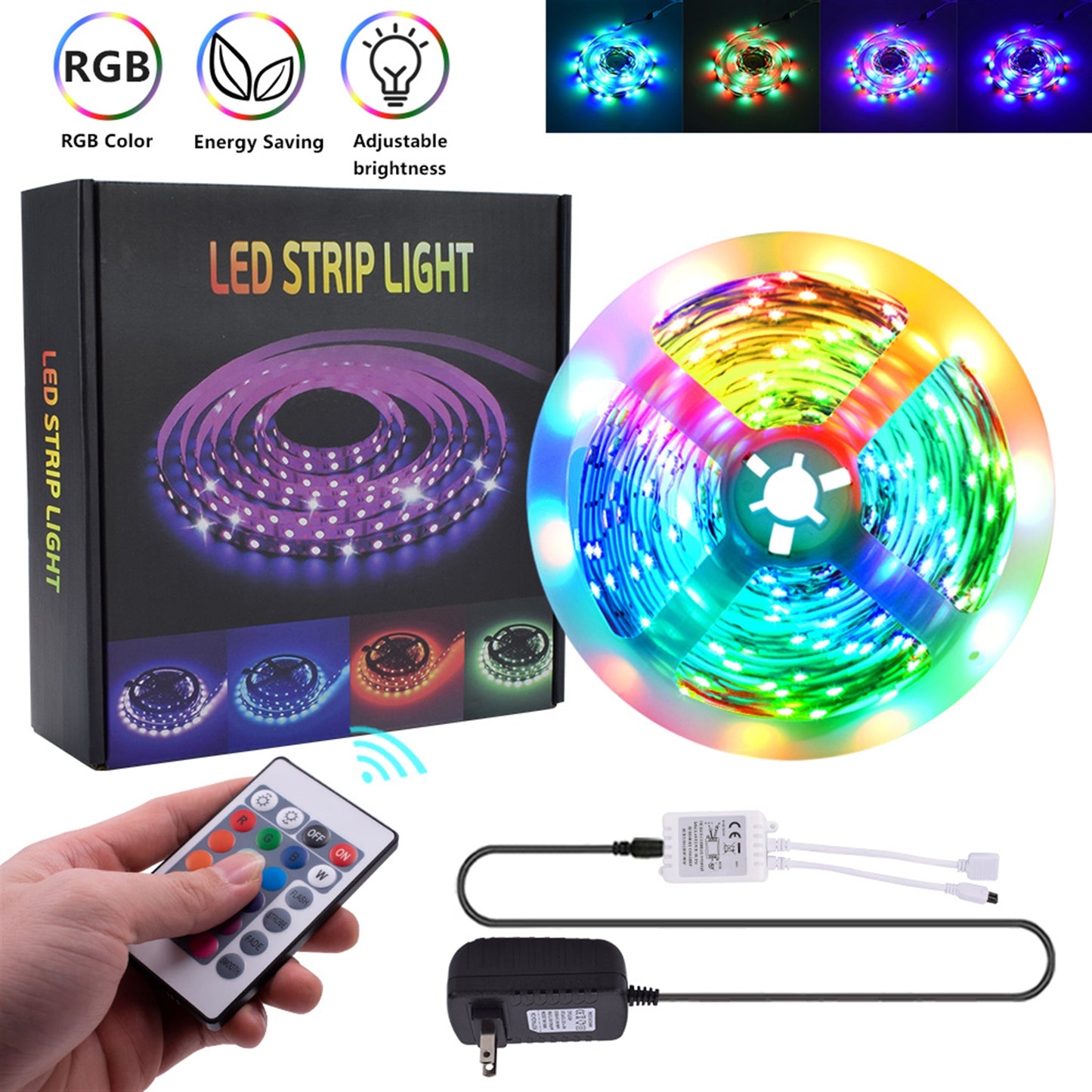 150-LED SMD3528 24W RGB IR44 Light Strip with IR Remote