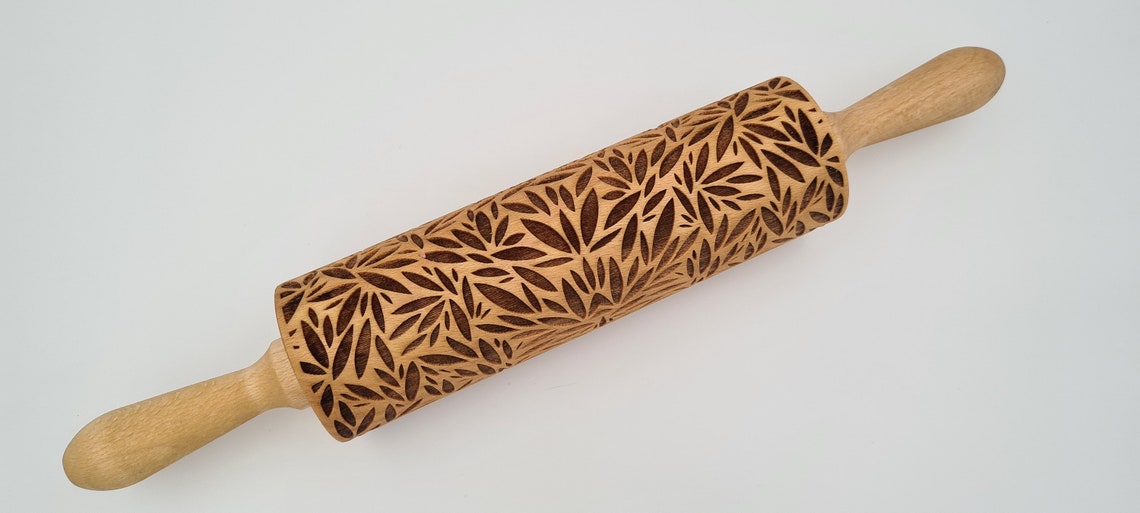 Engraved Rolling Pin Natural Wood Folk Kitchen Pins Handmade - Hiro