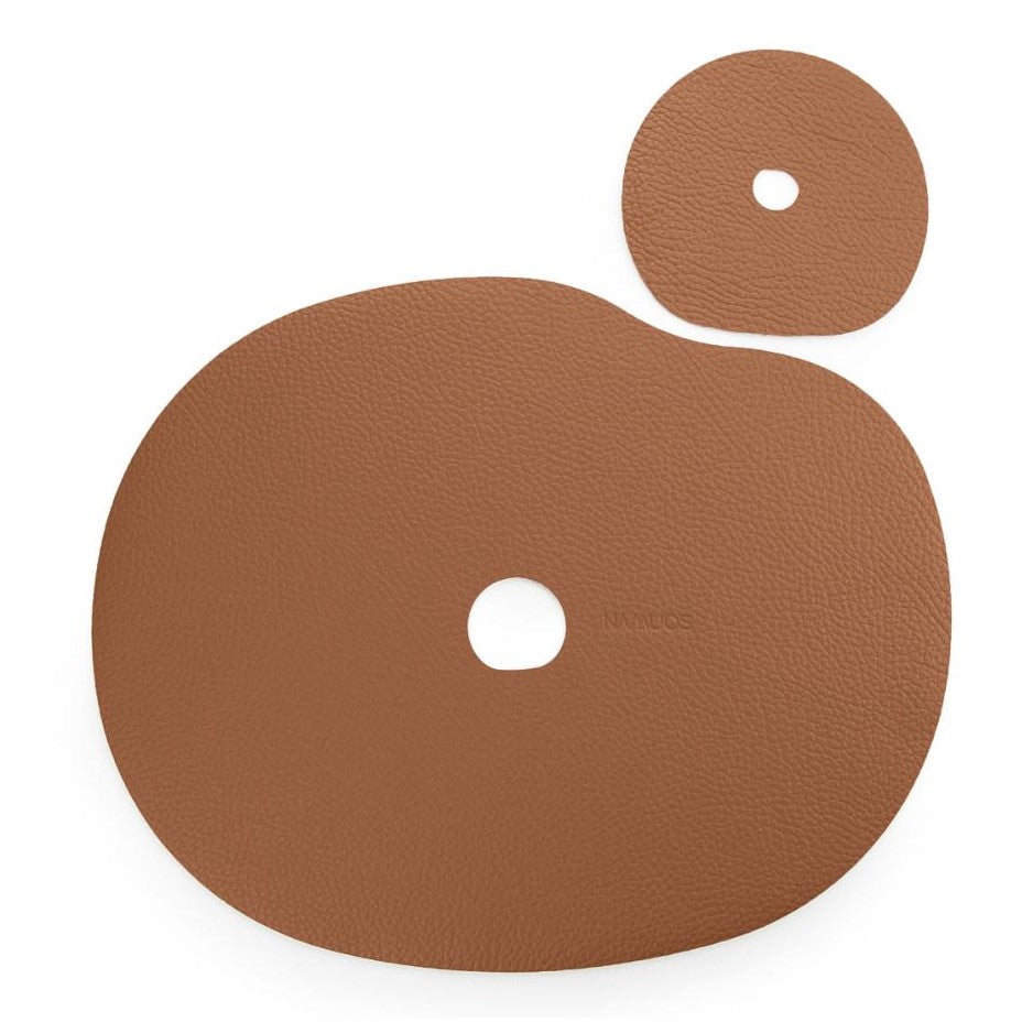 Natural leather placemat and coaster | rust brown