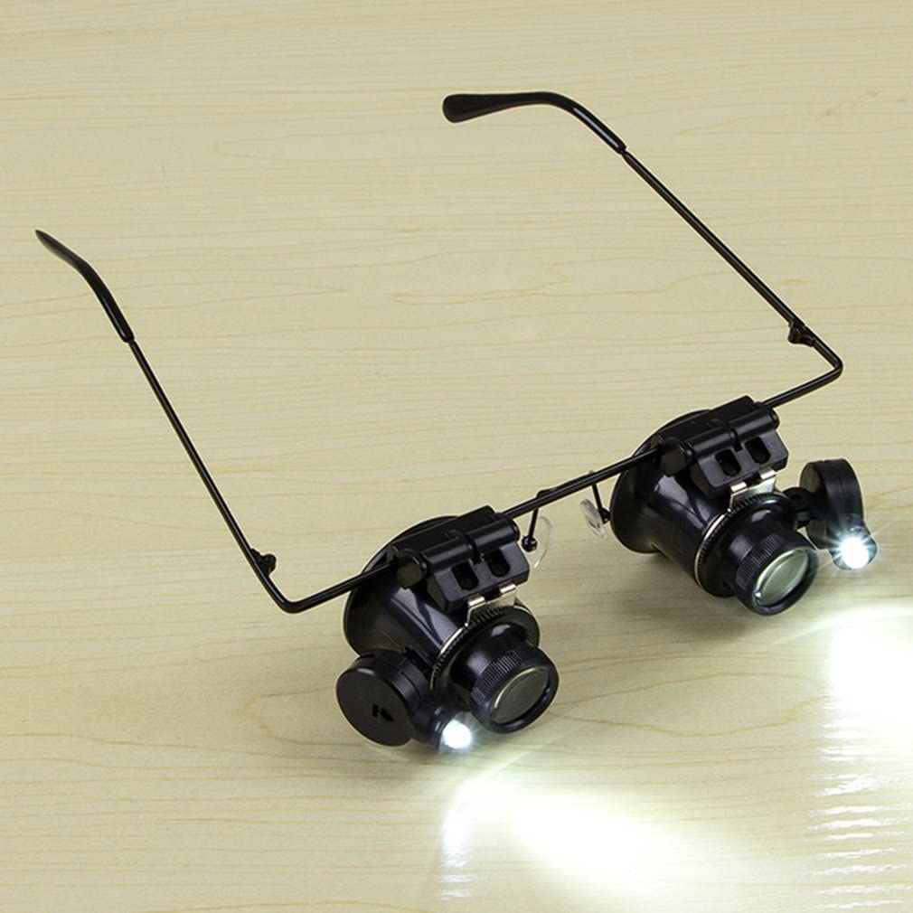 20X Glasses Type Binocular Magnifier Watch Repair Tool Led Lights