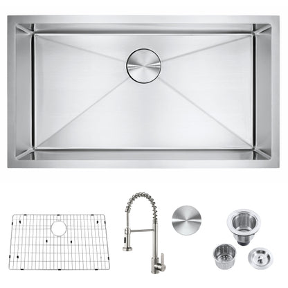 Stainless Steel Single Bowl Undermount Kitchen Sink Combo With Faucet