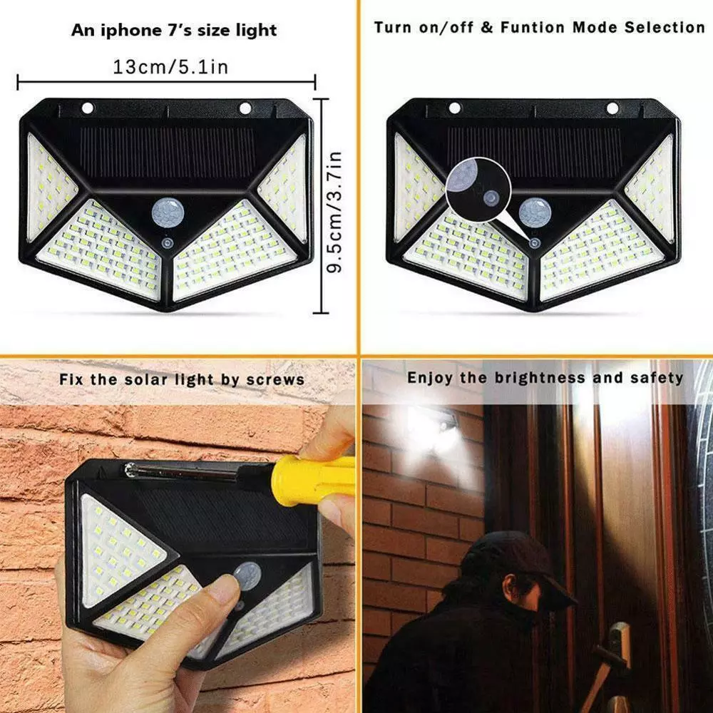 100 LED Outdoor Waterproof PIR Motion Sensor LED Solar Wall Lights