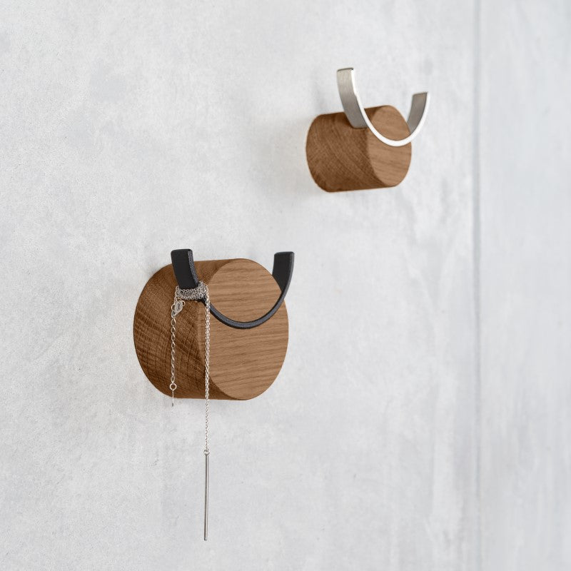 Wall hook DEER | walnut color oak wood, black painted steel