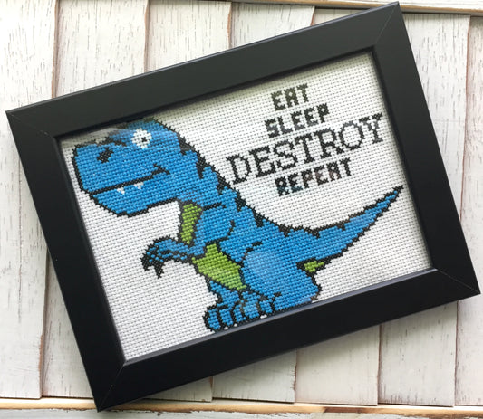 Dinosaur Destroy Counted Cross Stitch DIY KIT Intermediate